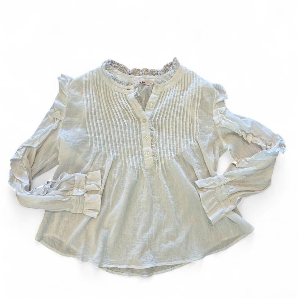 Mi Ami Cotton Ruffle Blouse with Lace Trim - M